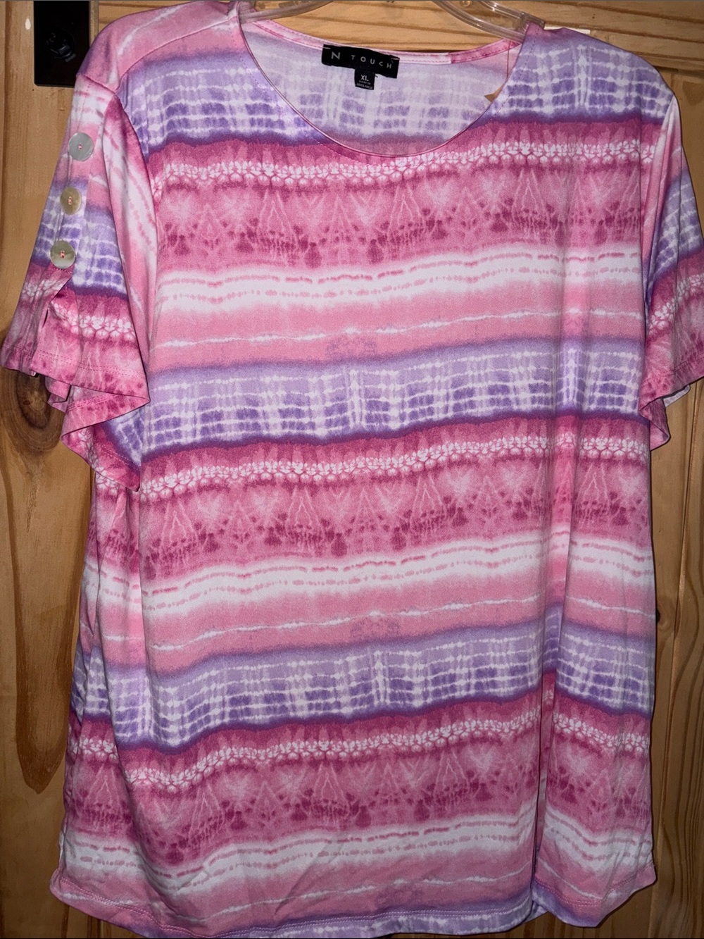 N Touch Pink & Lavender Striped Short Sleeve Top